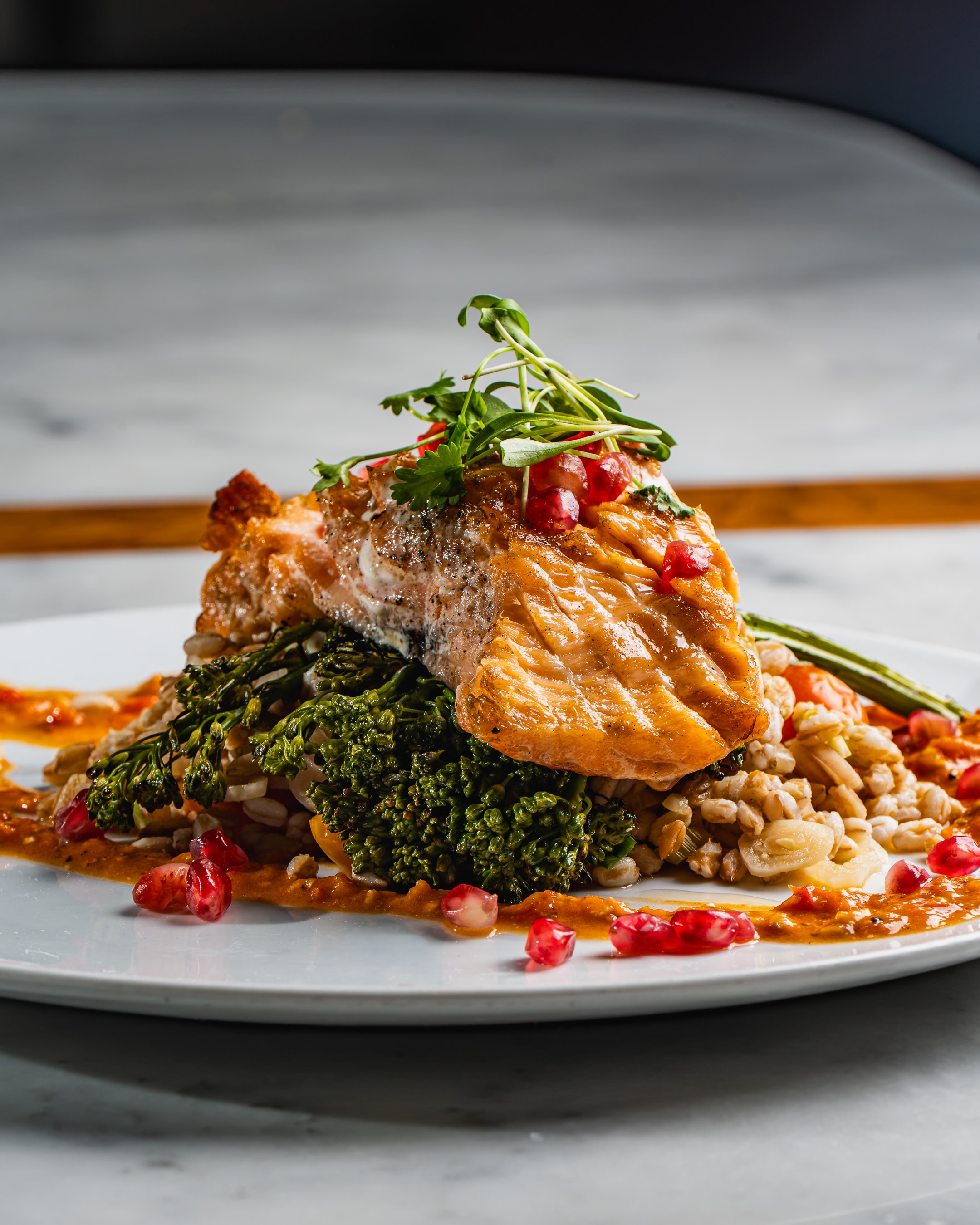 Elegantly plated fine dining dish at Benchmark